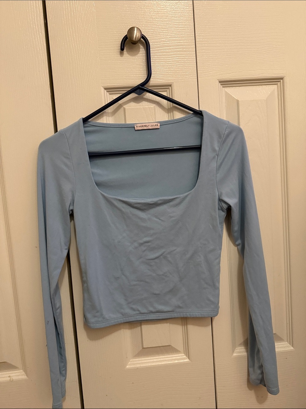 T.J.Maxx Powder Blue Square Neck Long Sleeve Crop Top